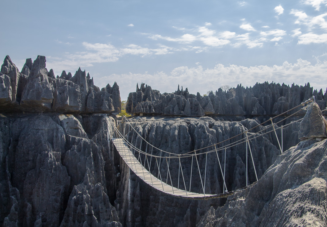 Madagascar Vue sur le pont suspendu des Tsingy de Bemaraha